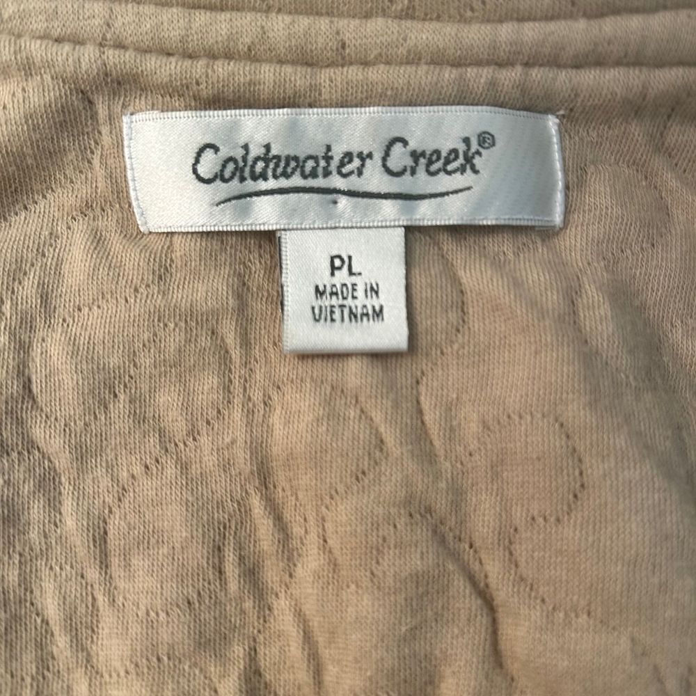 Coldwater Creek Quilted Jacket Tan Woven‎ "Leather" Buttons Woman's Petite Large - Picture 6 of 7